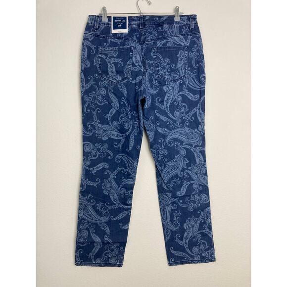 Charter Club Straight Leg Jeans 14W Plus Blue Paisley Print Lexington Stretchy - Picture 3 of 11